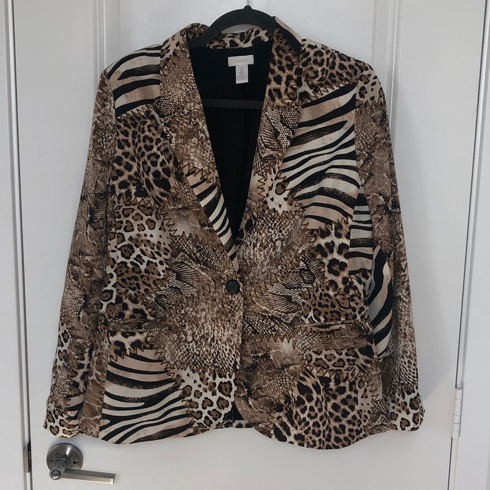 Chico's Animal-Print Blazer Jacket in Beige and Brown
